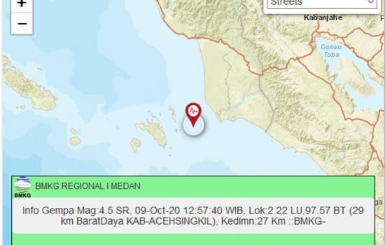 Analisi BMKG Gempa Bumi Tektonik M 4.5 Di Singkil, Tidak Berpotensi Tsunami