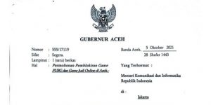 Surat Gubernur Blokir Permainan Judi Online